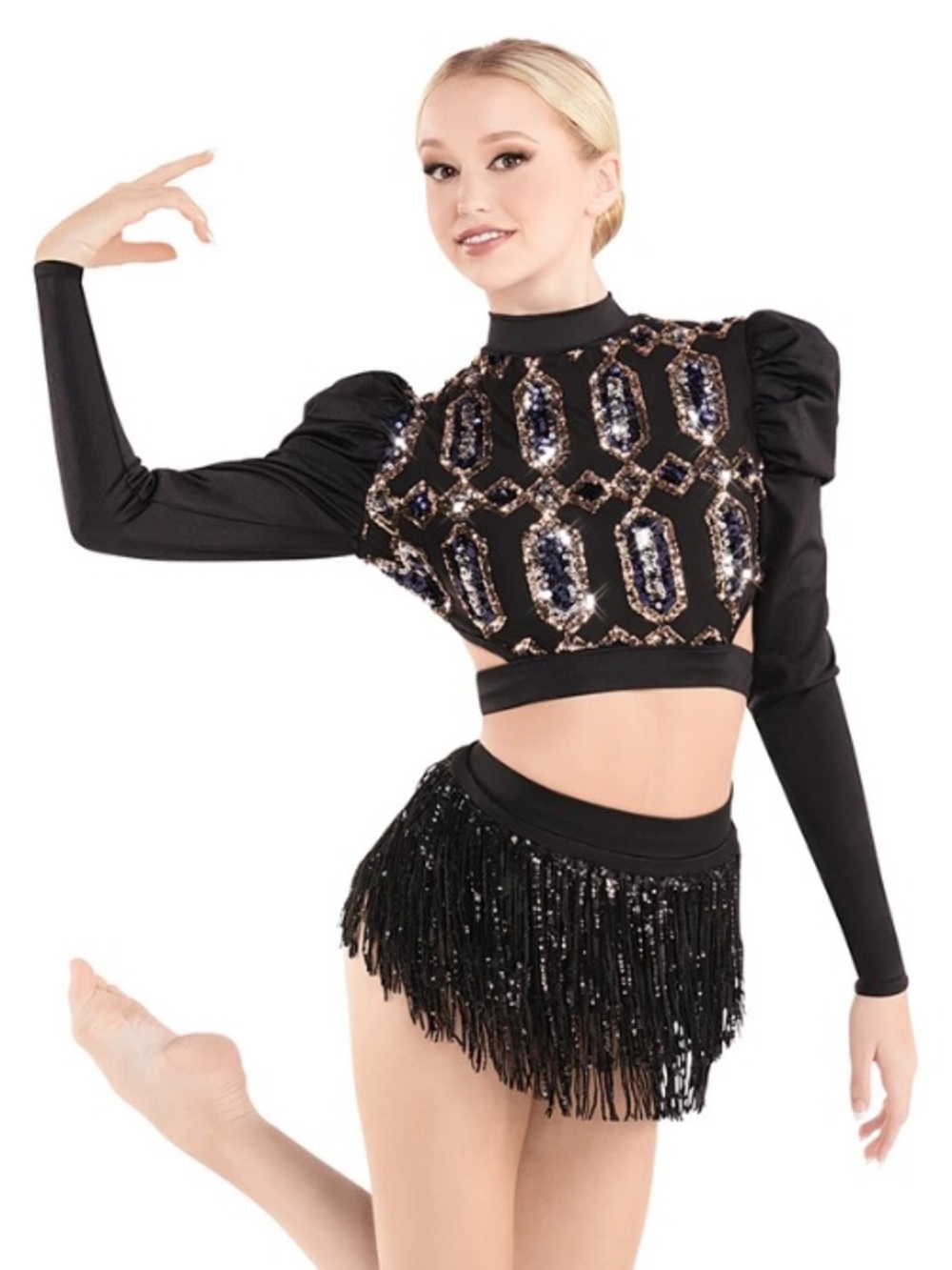 Revolution Black Two Piece Fringe Sequin Dance Costume